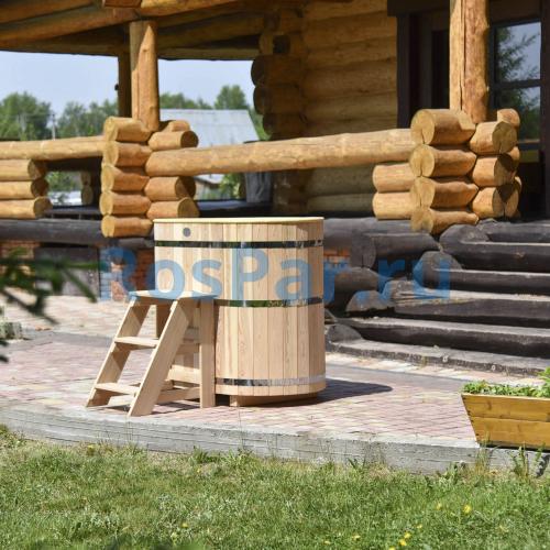 Овальная купель «PREMIUM» из лиственницы с вставкой из нержавеющей стали длина 1400 мм