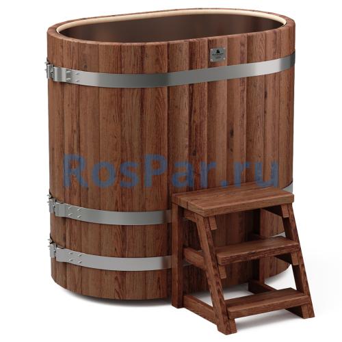 Овальная купель «PREMIUM» из лиственницы с вставкой из нержавеющей стали длина 1200 мм