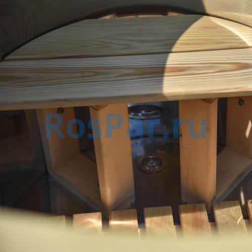 Овальная купель «PREMIUM» из лиственницы с вставкой из нержавеющей стали длина 1200 мм