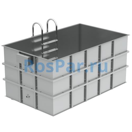 Прямоугольная купель «COMFORT» из нержавеющей стали длина 2500 мм ширина 1500 мм высота 1150 мм