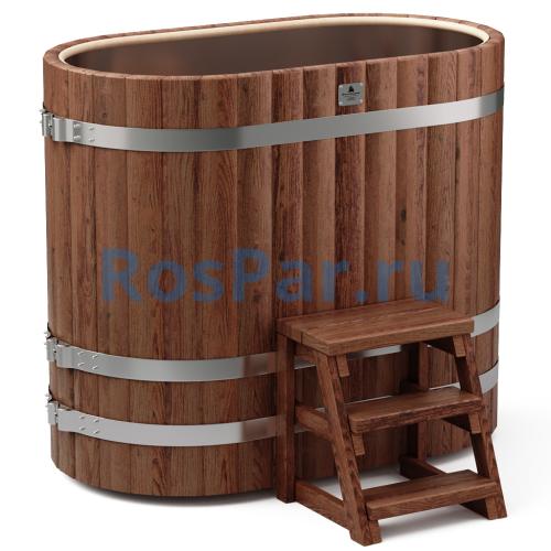 Овальная купель «PREMIUM» из лиственницы с вставкой из нержавеющей стали длина 1400 мм