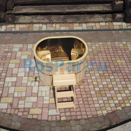 Овальная купель «PREMIUM» из лиственницы с вставкой из нержавеющей стали длина 1400 мм