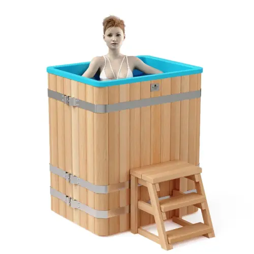 Прямоугольная купель «COMFORT» из лиственницы с пластиковой вставкой длина 1000 мм ширина 780 мм высота 1150 мм