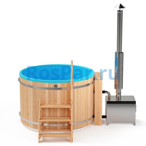 Фурако круглая «PREMIUM» из лиственницы с термопластиковой вставкой с внешней печью 1700 мм