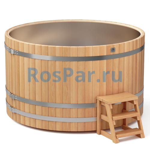 Круглая купель «PREMIUM» из лиственницы с вставкой из нержавеющей стали диаметр 2000 мм высота 1150 мм