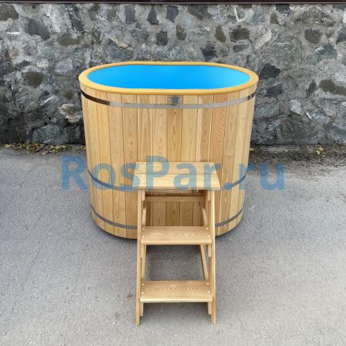 Угловая купель «COMFORT» из лиственницы с пластиковой вставкой длина 1100 мм ширина 1100 мм высота 1150 мм