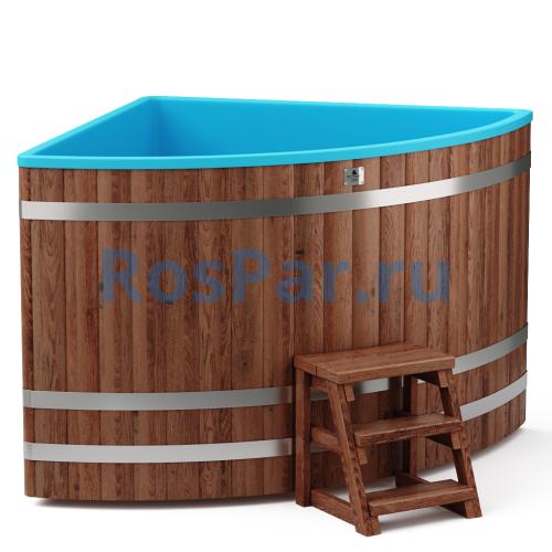 Угловая купель «COMFORT» из лиственницы с пластиковой вставкой длина 1500 мм ширина 1500 мм высота 1150 мм