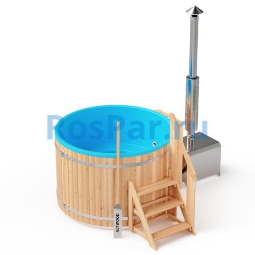 Фурако круглая «PREMIUM» из лиственницы с термопластиковой вставкой с внешней печью 1700 мм