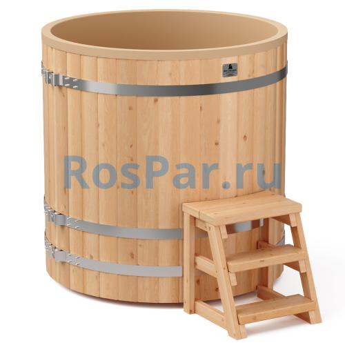 Круглая купель «COMFORT» из лиственницы с пластиковой вставкой диаметр 1200 мм высота 1150 мм