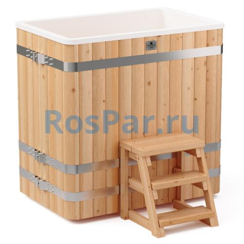 Прямоугольная купель «COMFORT» из лиственницы с пластиковой вставкой длина 1200 мм ширина 780 мм высота 1150 мм