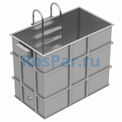 Прямоугольная купель «COMFORT» из нержавеющей стали длина 1400 мм ширина 800 мм высота 1150 мм