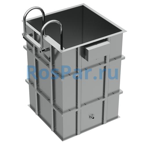 Квадратная купель «COMFORT» из нержавеющей стали длина 1000 мм ширина 1000 мм высота 1150 мм