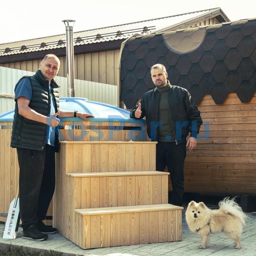 Фурако круглая «PREMIUM» из лиственницы с термопластиковой вставкой с внешней печью 2000 мм