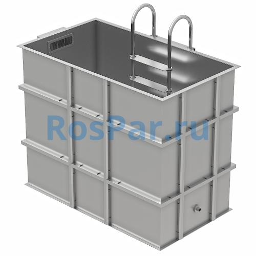 Прямоугольная купель «COMFORT» из нержавеющей стали длина 1500 мм ширина 1000 мм высота 1150 мм