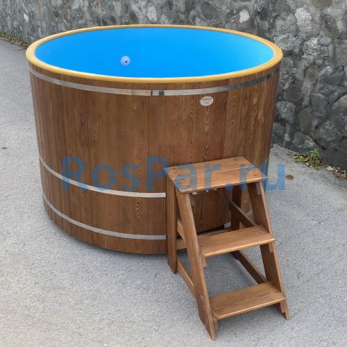 Овальная купель «COMFORT» из лиственницы с пластиковой вставкой длина 1200 мм ширина 780 мм высота 1150 мм