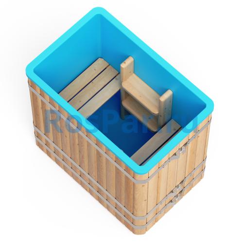 Прямоугольная купель «COMFORT» из лиственницы с пластиковой вставкой длина 1400 мм ширина 780 мм высота 1150 мм