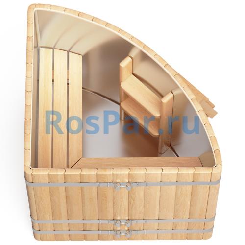 Угловая купель «PREMIUM» из лиственницы с вставкой из нержавеющей стали длина 1300 мм ширина 1300 мм высота 1150 мм