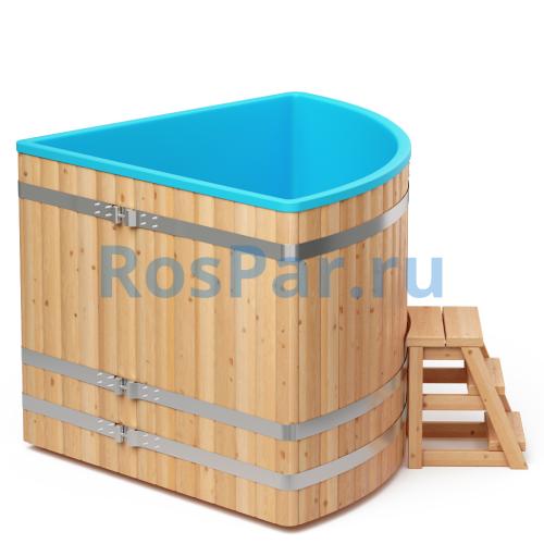 Угловая купель «COMFORT» из лиственницы с пластиковой вставкой длина 1500 мм ширина 1500 мм высота 1150 мм