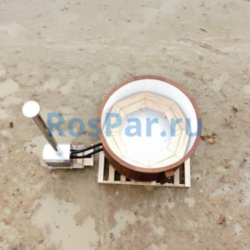 Фурако круглая «COMFORT» из лиственницы с пластиковой вставкой с внешней печью 1700 мм