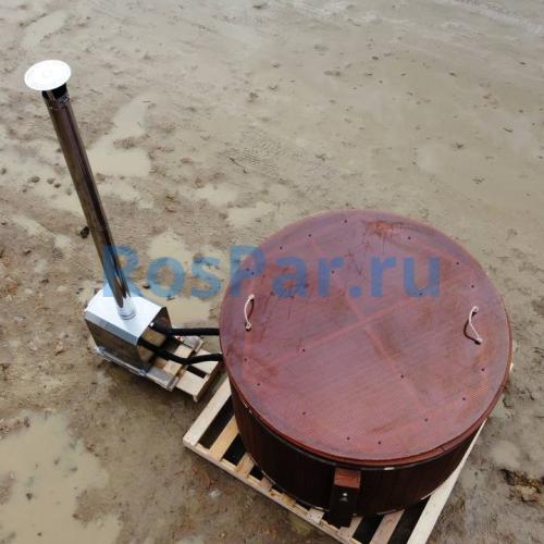 Фурако круглая «COMFORT» из лиственницы с пластиковой вставкой с внешней печью 1700 мм