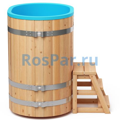 Овальная купель «COMFORT» из лиственницы с пластиковой вставкой длина 1000 мм ширина 780 мм высота 1150 мм