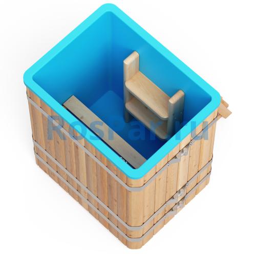 Прямоугольная купель «COMFORT» из лиственницы с пластиковой вставкой длина 1200 мм ширина 780 мм высота 1150 мм