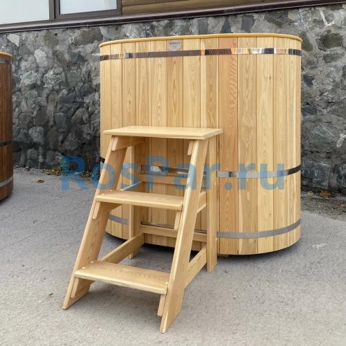 Овальная купель «COMFORT» из лиственницы с пластиковой вставкой длина 1200 мм ширина 780 мм высота 1150 мм