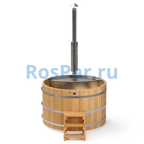 Фурако круглая «PREMIUM» из лиственницы с вставкой из нержавеющей стали с интегрированной печью 2000 мм