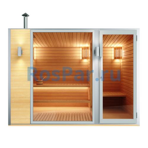 Уличная модульная четырехместная сауна с предбанником «PREMIUM» с дровяной печью
