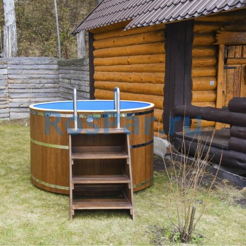 Круглая купель «COMFORT» из лиственницы с пластиковой вставкой диаметр 1700 мм высота 1150 мм
