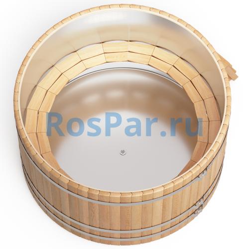 Круглая купель «PREMIUM» из лиственницы с вставкой из нержавеющей стали диаметр 2000 мм высота 1150 мм