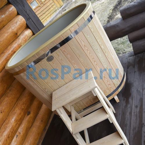 Овальная купель «COMFORT» из лиственницы с пластиковой вставкой длина 1000 мм ширина 780 мм высота 1150 мм