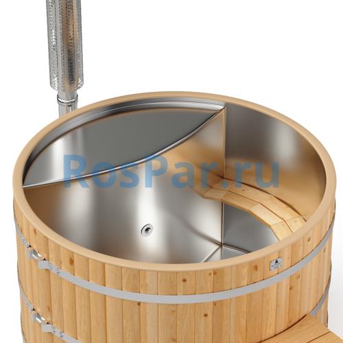 Фурако круглая «PREMIUM» из лиственницы с вставкой из нержавеющей стали с интегрированной печью 2000 мм