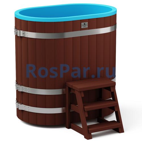 Овальная купель «COMFORT» из лиственницы с пластиковой вставкой длина 1200 мм ширина 780 мм высота 1150 мм