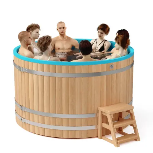 Круглая купель «COMFORT» из лиственницы с пластиковой вставкой диаметр 2000 мм высота 1150 мм