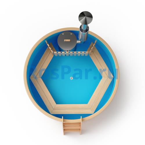 Фурако круглая «ORIGINAL» из лиственницы с пластиковой вставкой со встроенной печью 2000 мм