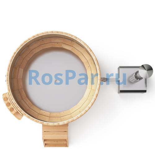 Фурако круглая «PREMIUM» из лиственницы с вставкой из нержавеющей стали с внешней печью 2000 мм