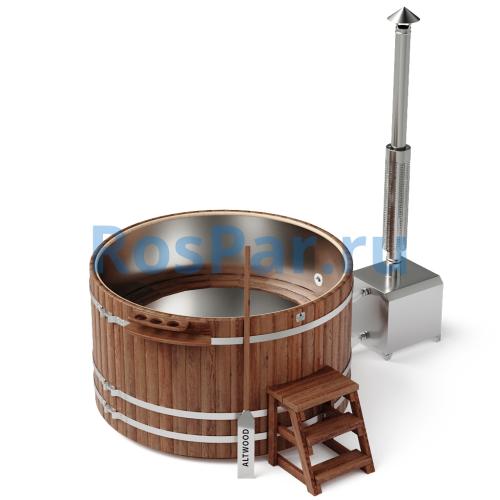 Фурако круглая «PREMIUM» из лиственницы с вставкой из нержавеющей стали с внешней печью с газовой горелкой 2000 мм