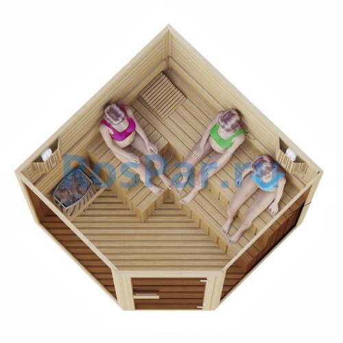 Комбинированная сауна трехместная угловая «COMFORT» с электрической печью и парогенератором