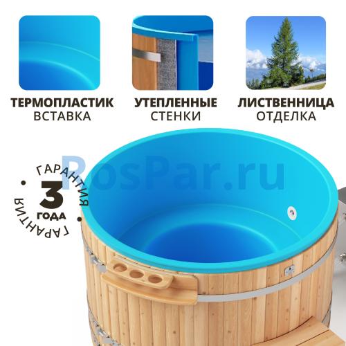 Фурако круглая «PREMIUM» из лиственницы с термопластиковой вставкой с внешней печью 1700 мм