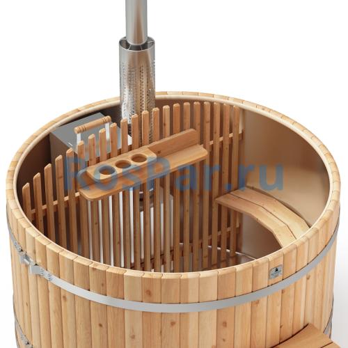 Фурако круглая «PREMIUM» из лиственницы с вставкой из нержавеющей стали со встроенной печью 1700 мм