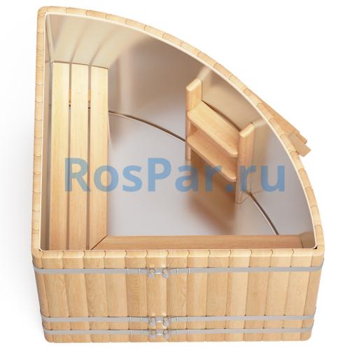 Угловая купель «PREMIUM» из лиственницы с вставкой из нержавеющей стали длина 1500 мм ширина 1500 мм высота 1150 мм