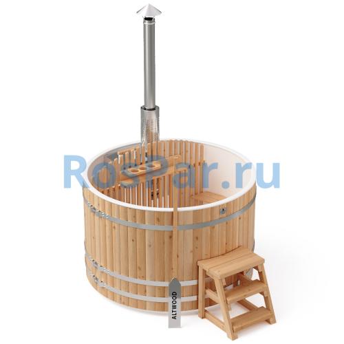 Фурако круглая «COMFORT» из лиственницы с пластиковой вставкой со встроенной печью 1700 мм