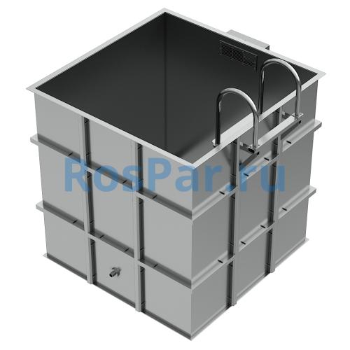 Квадратная купель «COMFORT» из нержавеющей стали длина 2000 мм ширина 2000 мм высота 1150 мм