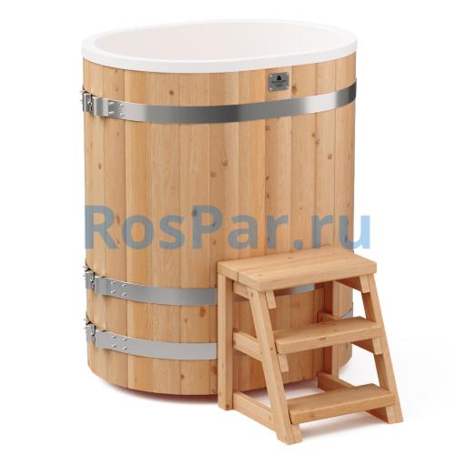 Овальная купель «COMFORT» из лиственницы с пластиковой вставкой длина 1000 мм ширина 780 мм высота 1150 мм