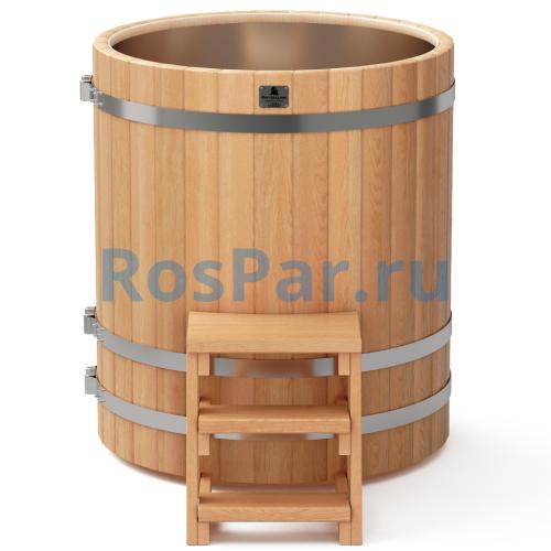 Круглая купель «PREMIUM» из лиственницы с вставкой из нержавеющей стали диаметр 1200 мм высота 1150 мм