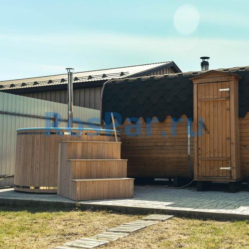 Фурако круглая «PREMIUM» из лиственницы с термопластиковой вставкой с внешней печью 2000 мм