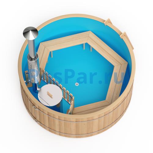 Фурако круглая «ORIGINAL» из лиственницы с пластиковой вставкой со встроенной печью 2000 мм