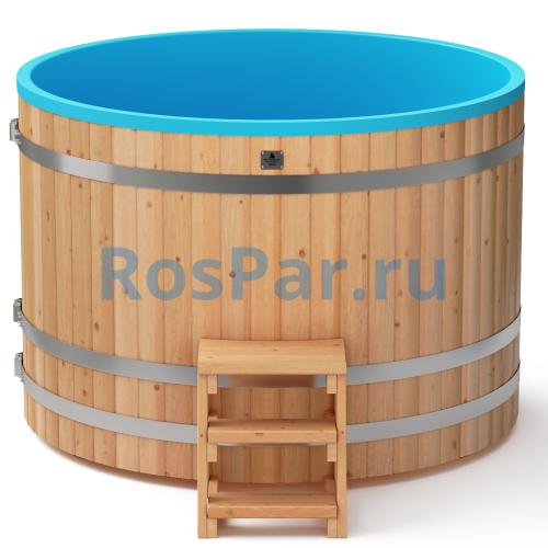 Круглая купель «COMFORT» из лиственницы с пластиковой вставкой диаметр 1700 мм высота 1150 мм