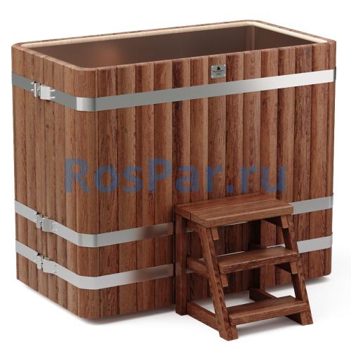 Прямоугольная купель «PREMIUM» из лиственницы с вставкой из нержавеющей стали длина 1400 мм ширина 780 мм высота 1150 мм